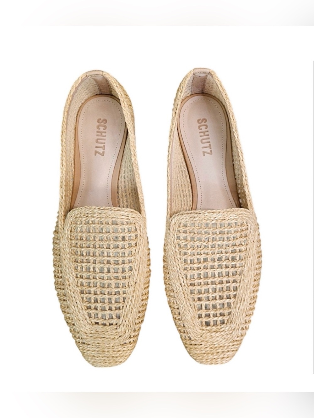 Schutz Womens Alita Straw Woven Slip On Loafers Light Wood 11B Coastal Casual